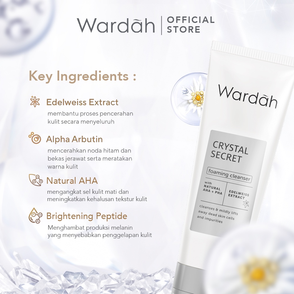 Wardah Crystal Secret Foaming Cleanser with Natural AHA+PHA 100 ml - Sabun Cuci Muka Mencerahkan