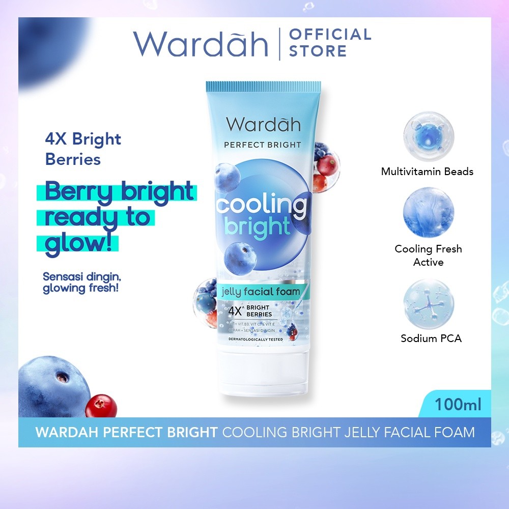 Wardah Perfect Bright Cooling Bright Jelly Facial Foam 100 ml - Facial Wash untuk Semua Jenis Kulit - Sabun Cuci Muka dengan Sensasi Dingin untuk Mencerahkan dan Membantu Meratakan Warna - Kulit Bersih, Cerah, & Fresh