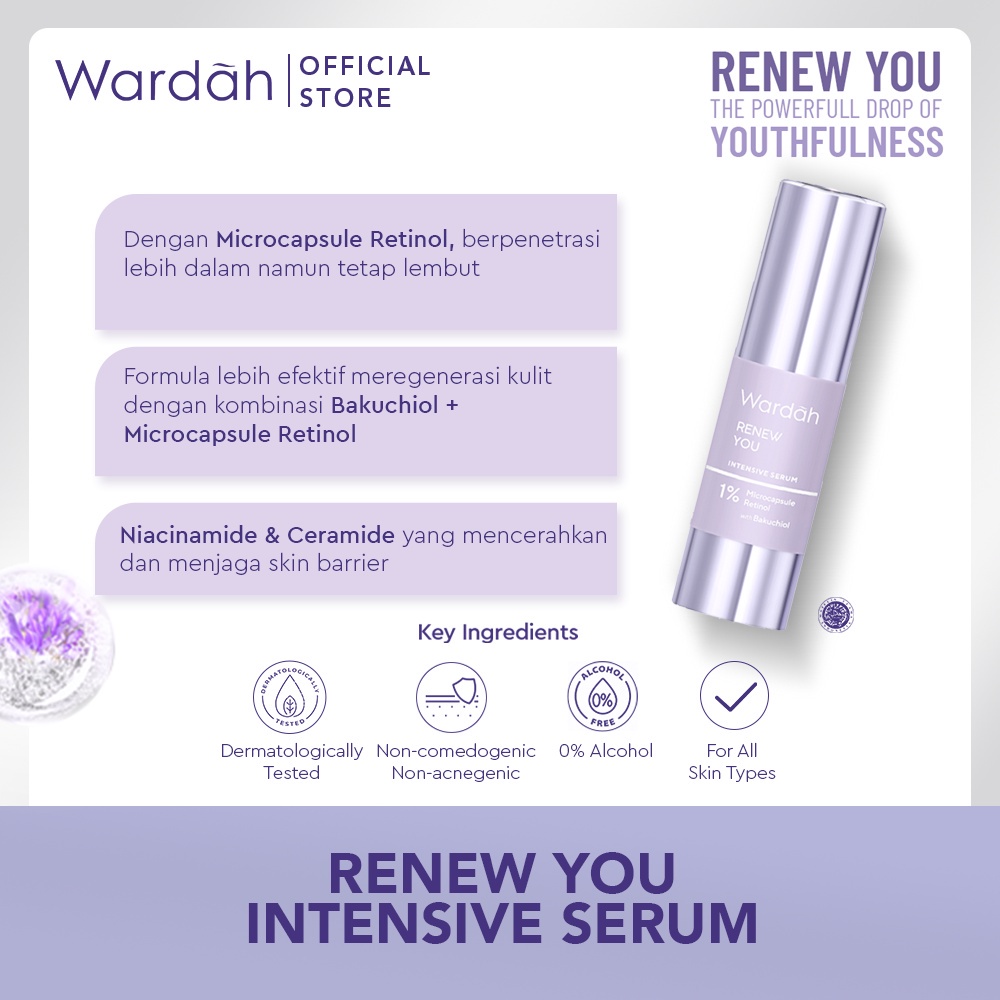 Wardah Paket Glow and Smooth Skin (Crystal Secret + Renew You Serum) with Alpha Arbutin, Bakuchiol, Retinol, Ceramide, & Niacinamide