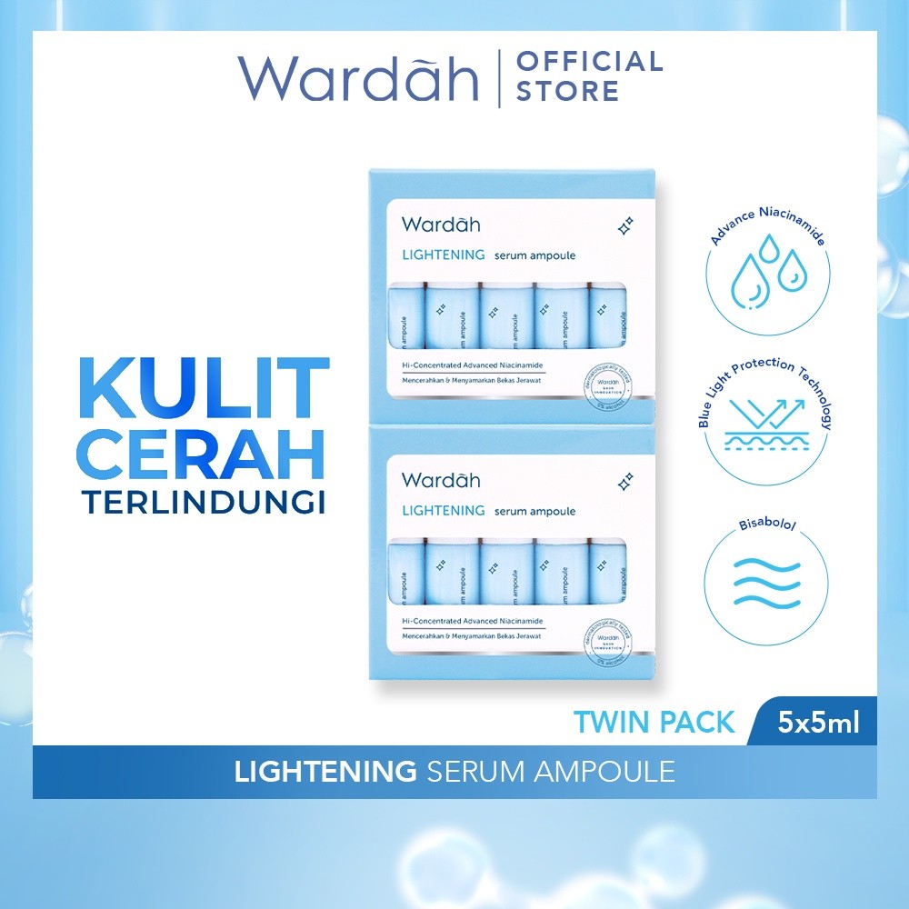 [TWINPACK] Wardah Lightening 5% Niacinamide Serum Ampoule 5x5 ml - Dengan 10X Advanced Niacinamide + Bisabolol dan 0% Alkohol - Mencerahkan Kulit Kusam, Bekas Jerawat, Belang Tidak Merata, Mencegah Hiperpigmentasi - Bright, Glow, White - Semua Jenis Kulit