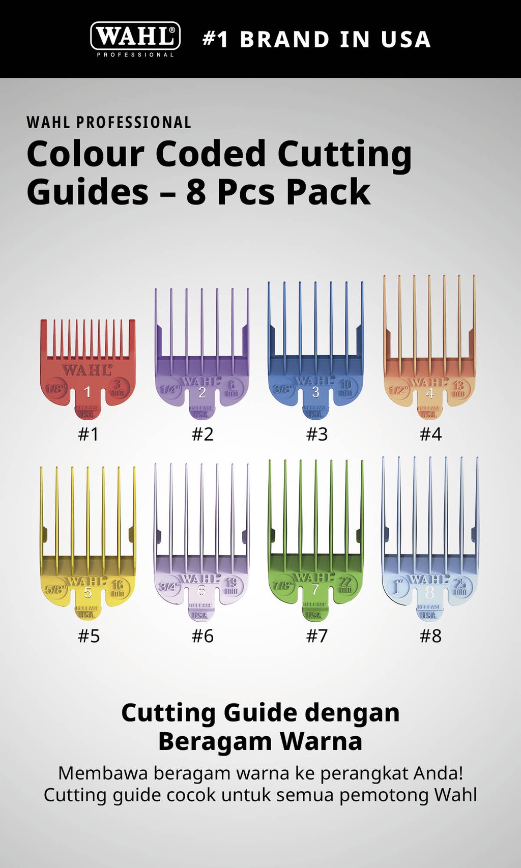 Jual Wahl Color Coded Attachment Cutting Guide Combs 8pcs - Clipper ...