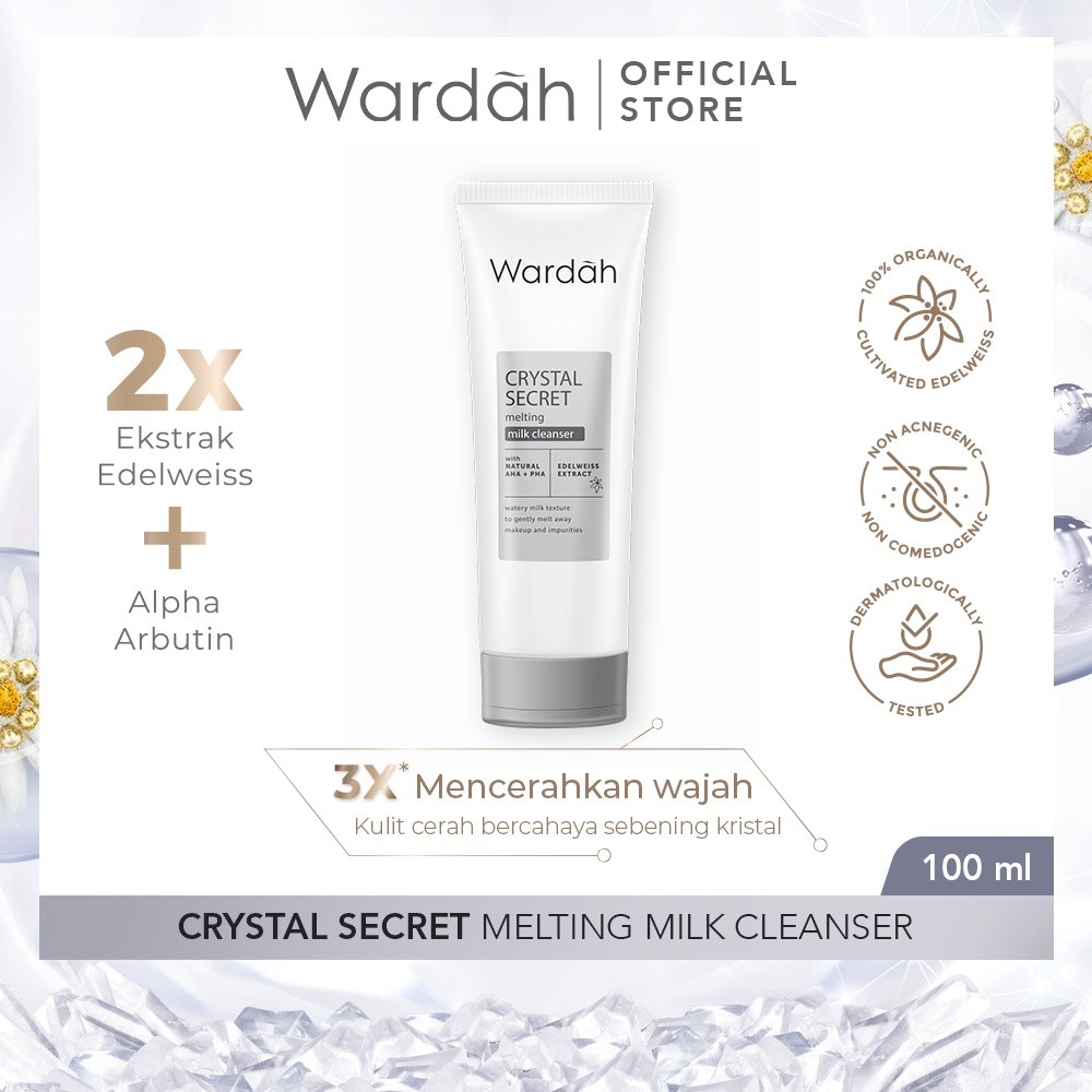 Wardah Crystal Secret Melting Milk Cleanser - Pembersih Wajah dengan Natural AHA+PHA dan Edelweiss Extract - Mencerahkan dan Melembabkan - Untuk Semua Jenis Kulit