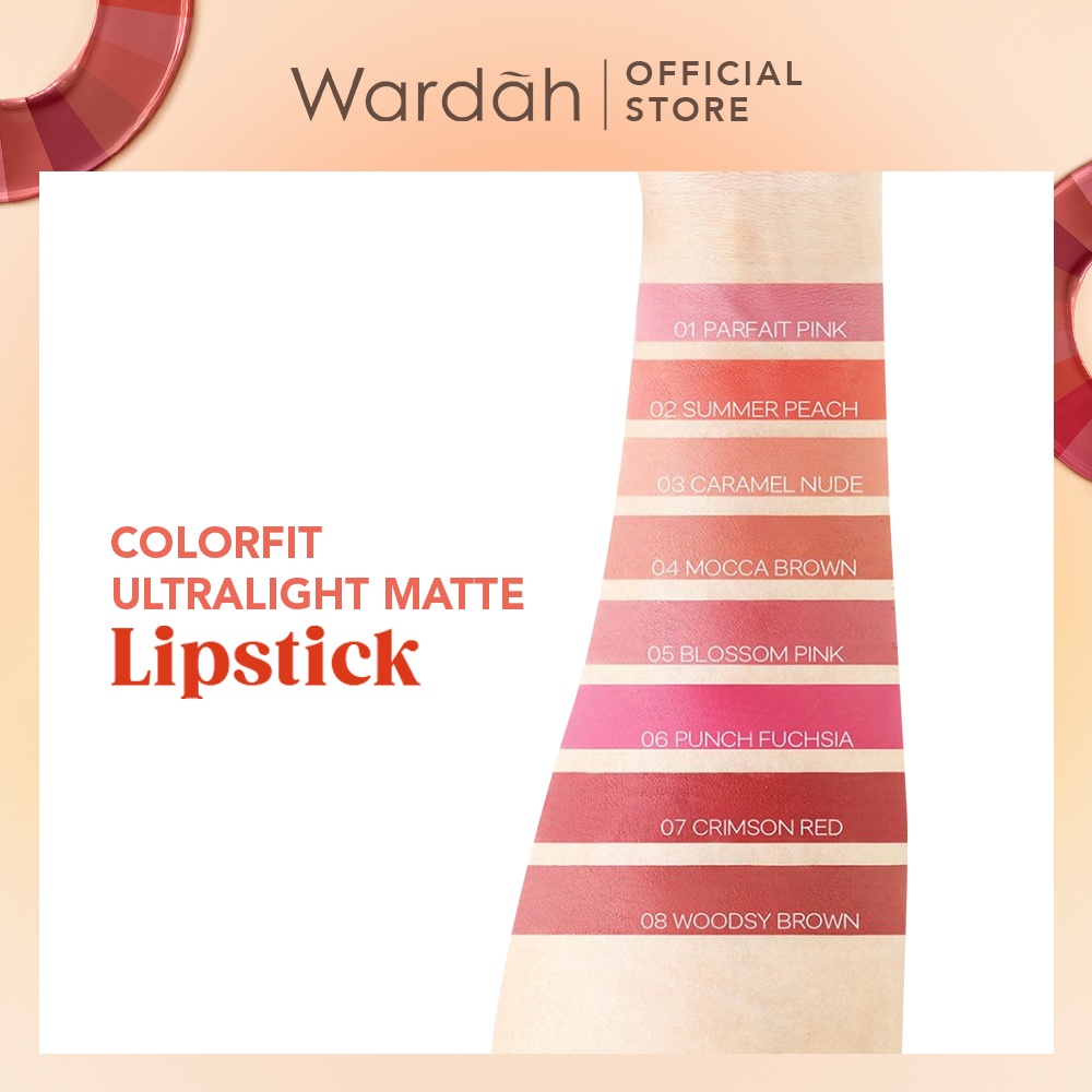 Wardah Colorfit Ultralight Matte Lipstick - Ringan, Nyaman dan Lembut di Bibir - Pigmented dengan Hasil Akhir Soft Matte - Tahan Lama Hingga 8 jam