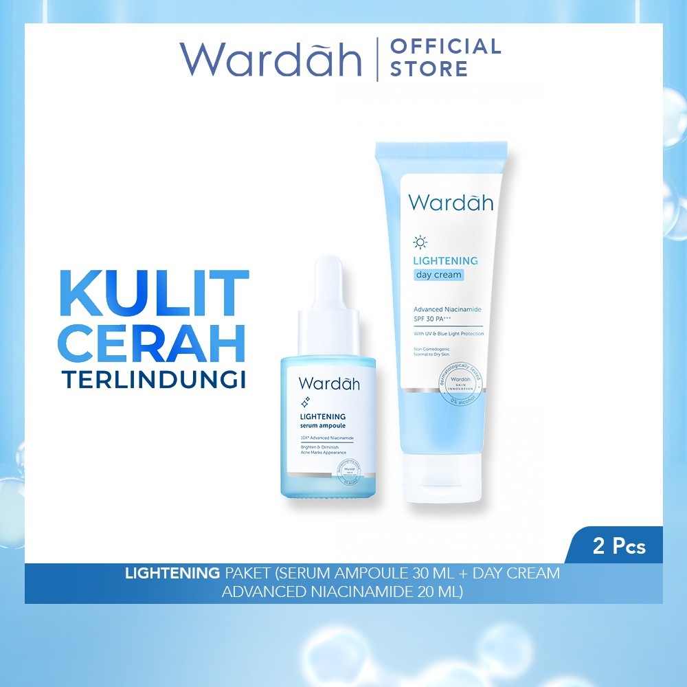 Wardah Lightening Paket Serum Ampoule 30 ml + Day Cream Advanced Niacinamide 20 mL