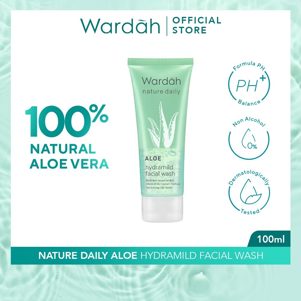 Wardah Nature Daily Aloe Hydramild Facial Wash - Gel pembersih wajah - Dilengkapi Natural Aloe Vera - Melembapkan dan Menyegarkan Kulit