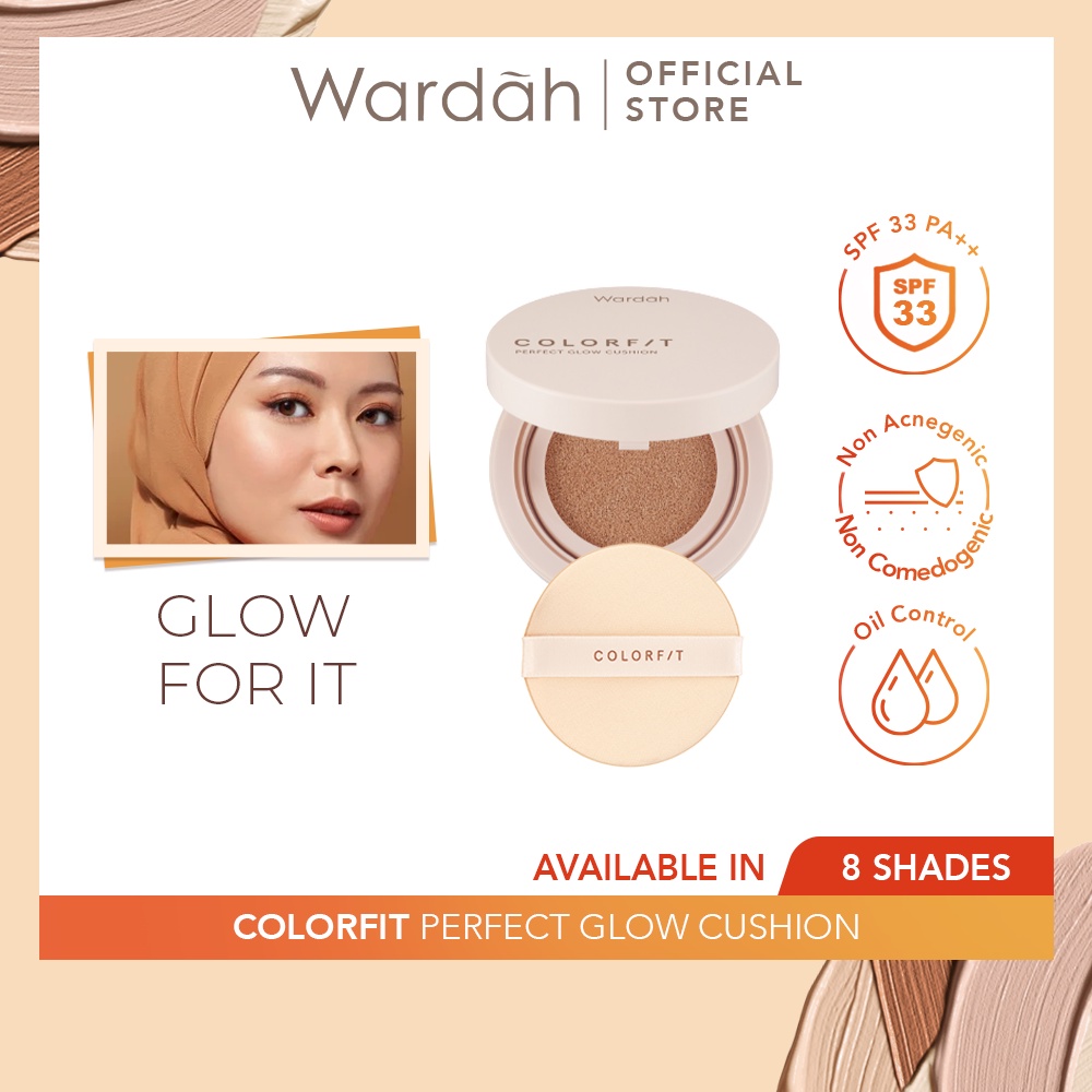 Wardah Colorfit Perfect Glow Cushion - Tahan Lama Hingga 12 Jam Dilengkapi SPF 33 PA+++ - Hasil Akhir Glowing dan Menyatu Dengan Warna Kulit - High Coverage