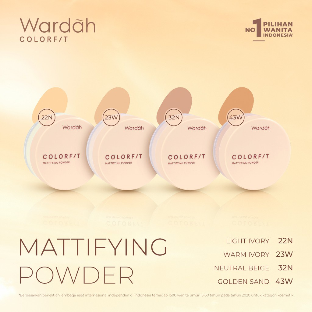 Wardah Colorfit Mattifying Powder - Bedak Tabur Dengan SPF 30PA++ dan Oil Control Hingga 12 Jam - Trasnferproof dengan Hasil Akhir Natural dan Halus