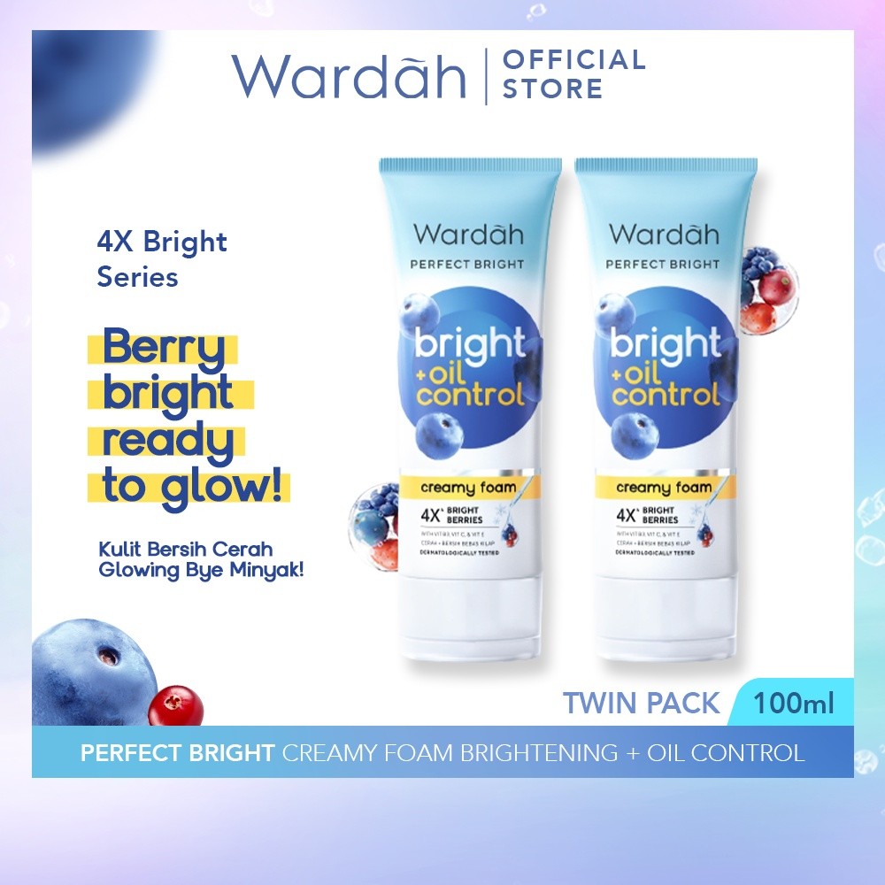 Wardah Perfect Bright Creamy Foam Brightening + Oil Control 100 ml Twinpack - Facial Wash Untuk Kulit Berminyak - Sabun Cuci Muka Untuk Mencerahkan dan Mengurangi Minyak