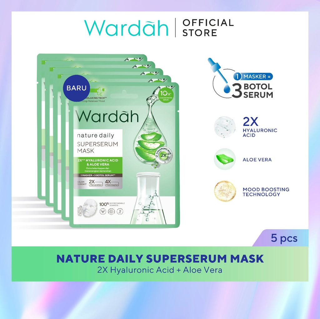 Jual Wardah Nature Daily SuperSerum Mask 20 ml Paket Isi 5 Sheet Mask Aloe Vera Menyegarkan