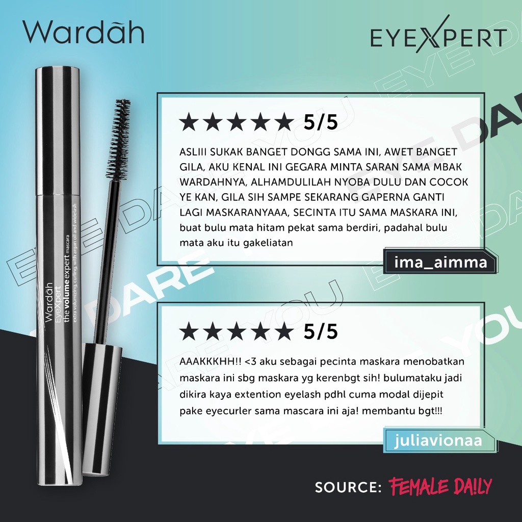 Wardah EyeXpert The Volume Expert Mascara - Mascara Waterproof dengan Argan Oil yang Melentikkan dan Extra Menebalkan - Tahan Lama Hingga 12 Jam