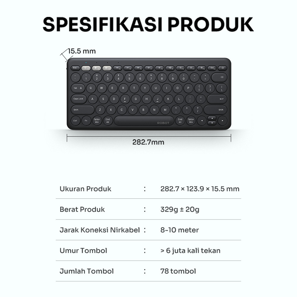 Jual ROBOT KB40 Keyboard Wireless 3 Koneksi Bluetooth USB Silent Keys ...