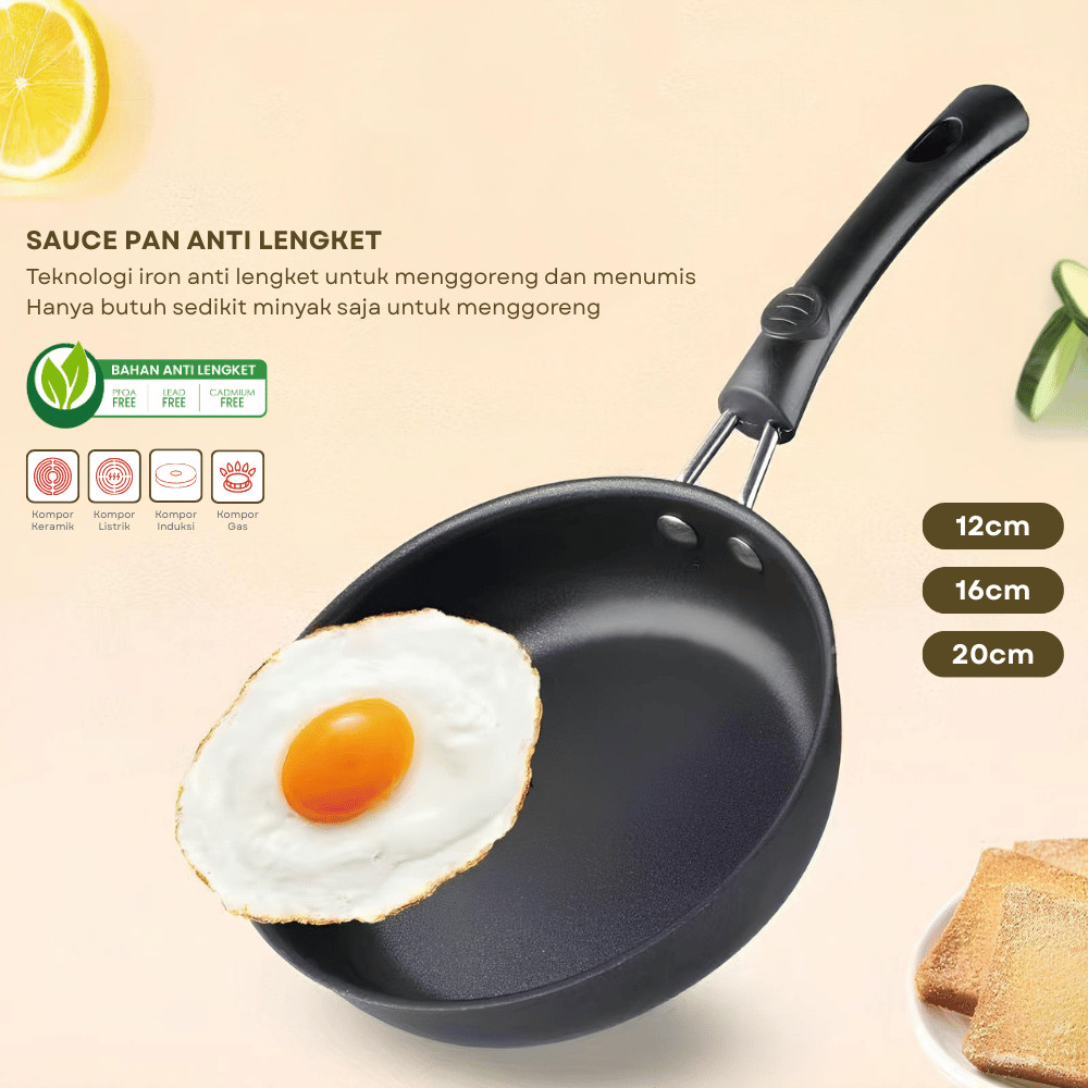Jual JOYCOOK Sauce Pan Wajan Penggorengan Anti Lengket Warna Hitam Fry ...