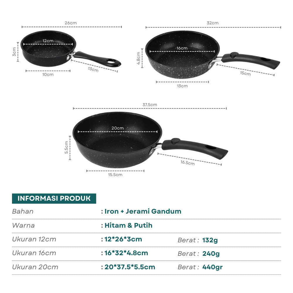 Jual JOYCOOK Sauce Pan Wajan Penggorengan Anti Lengket Warna Hitam Fry ...