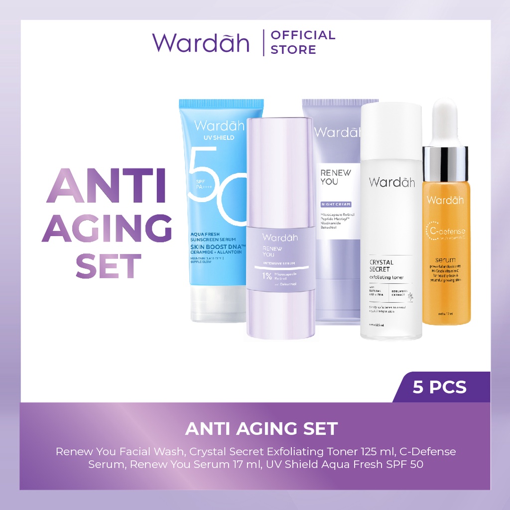 Paket Skincare Wardah Isi 5 pcs - Face Wash, Moisturizer, Serum, & Sunscreen Paket Solusi Masalah Kulit