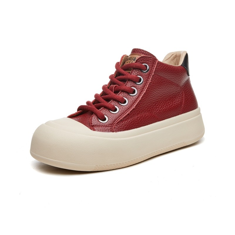 Sepatu boots wanita Ugly Cute Thick Sole High Top Shoes for Women Autumn  New Genuine Leather Lace up Short Boots Lace up