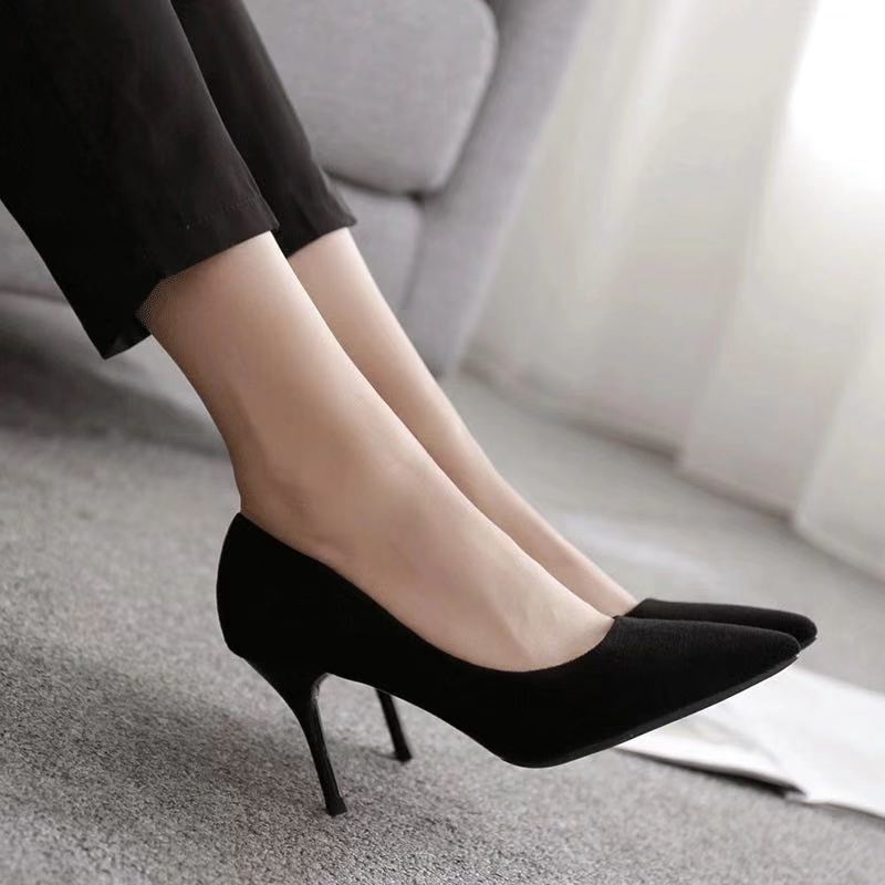 Jual Sepatu heels wanita High Heels Sexy Black Suede Women's Fine