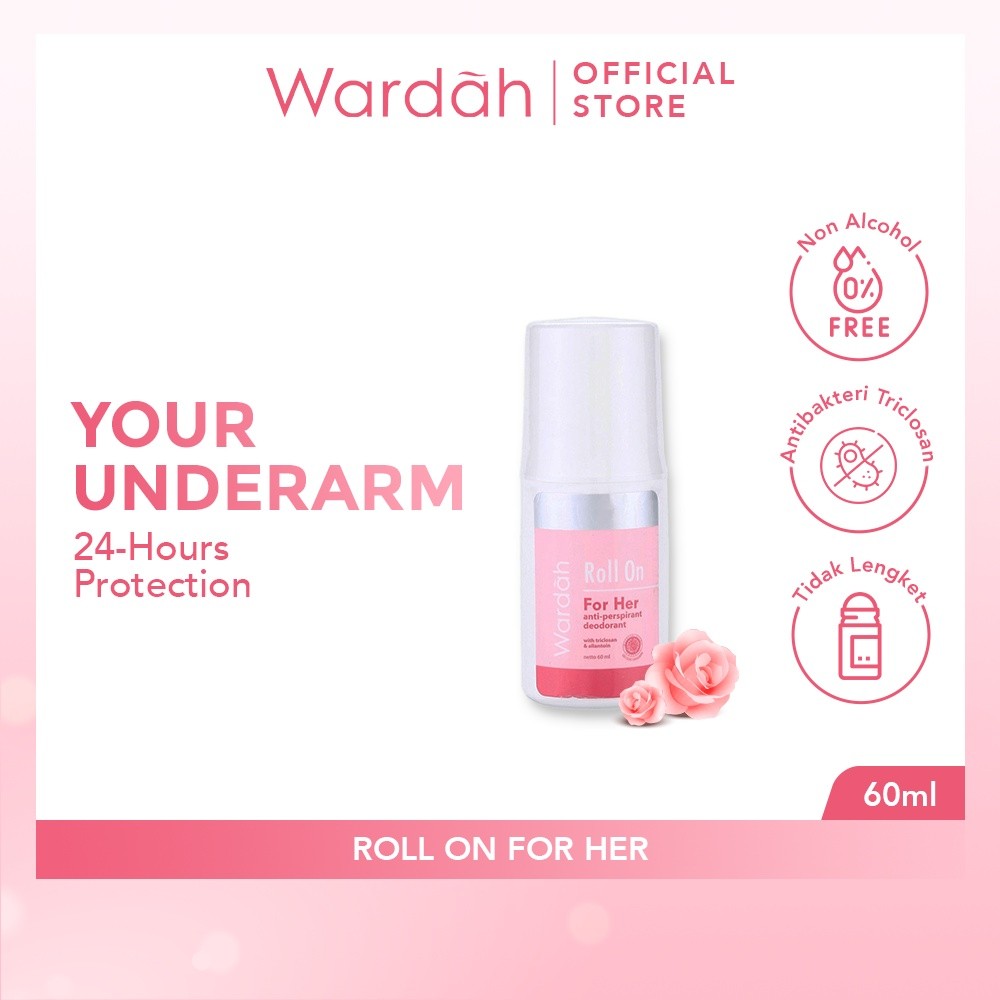 Wardah Roll On For Her 60 ml - Deodoran Halal Non Alkohol yang Mampu Mencegah Bau Badan Seharian - Nyaman di Kulit, Tidak Lengket dan Cepat Kering