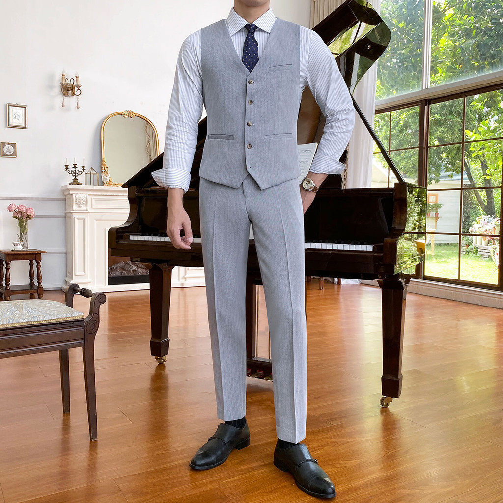 Jual Suit, vest, pants set, men's British formal attire, groom's