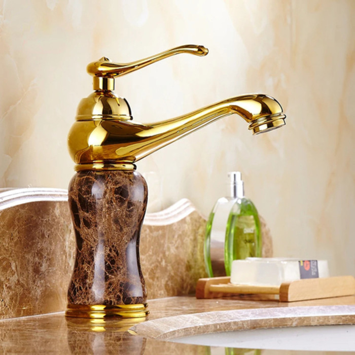 Jual Golden Coffee Color Marble Bathroom Faucet Hot and Cold Water ...