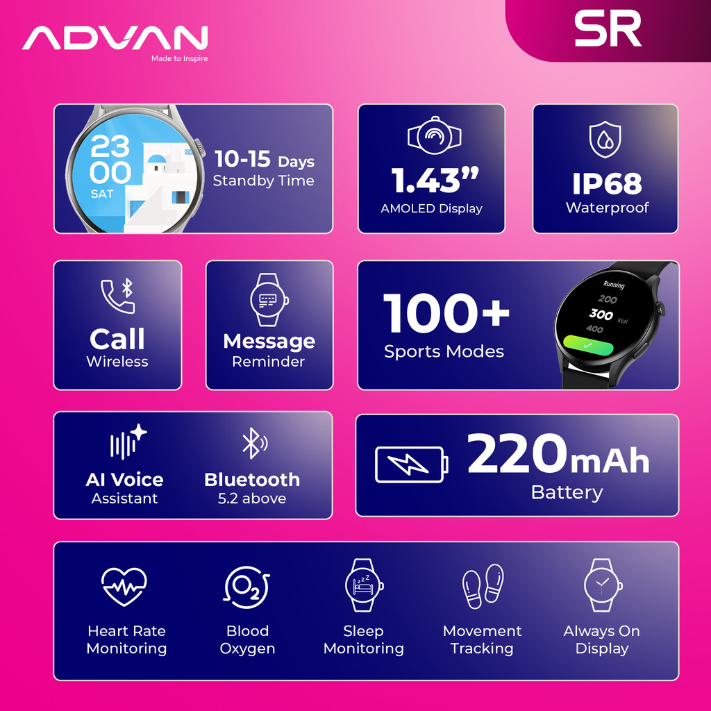 Jual ADVAN Smartwatch SR Ai Voice Assistant Amoled Display 1.43 ...