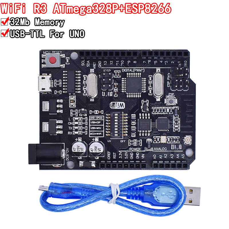 Jual + UNO R3 WiFi +ESP8266 (ingatan 32Mb) USB-TTL CH340G Untuk Arduino ...