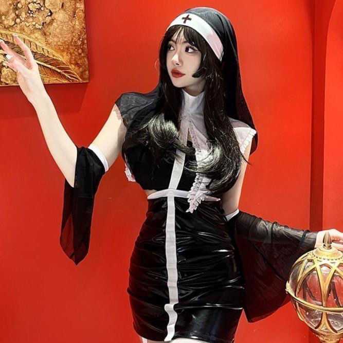 Jual Nun Sexy Cross Dressing Uniform Dark Suit Cosplay Cosplay Womens