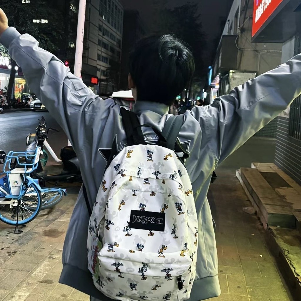 Tas sekolah jansport original 100% JS Disney Mickey Tas Sekolah Ceruk  Kampus Bersama Ransel Kapasitas Besar Grafiti Pelajar Gambar Kartun Lucu