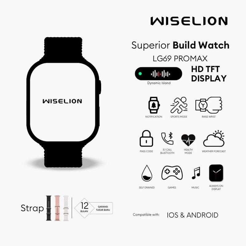 Jual Smartwatch WISELION Bluetooth LG69 Pro Max Sport & Health Mode Hi ...