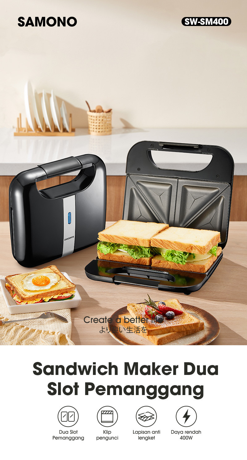 Jual SAMONO Sandwich Maker 2 Set Pemanggang 400 Watt Anti Lengket SW ...