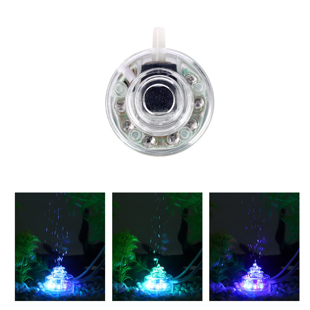 Image showcasing Jual Lampu Akuarium Mini ikan LED bubble diving aquarium light rainbow ...