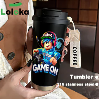 Tumbler Kopi Roblox,Stainless Steel Aesthetic 316 Mug 500ML Portabel Coffee Cup Sport Thermos, Gelas Minum Travel Mug Panas Untuk Teh,Susu,Kopi,Cup Steel Double Layer, Botol minum anti tumpah layer Insulated Tahan Panas dan Dingin 24 Jam LLBQQQ0225