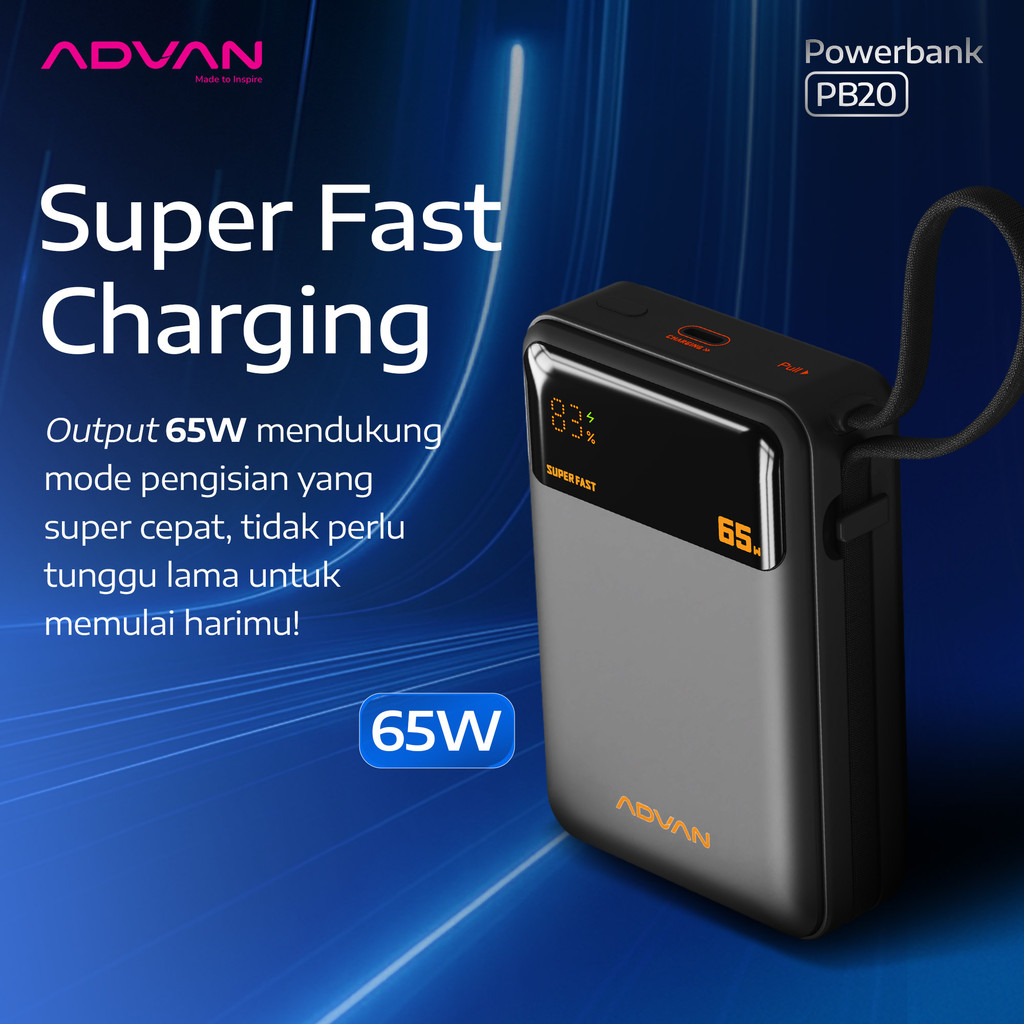 Jual ADVAN Powerbank PB20 | 20.000mAh | 65W Super Fast Charging | Built ...