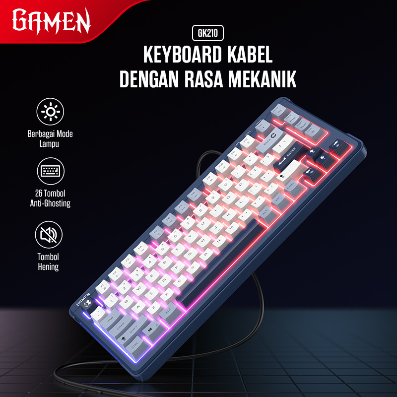 Jual GAMEN Keyboard Gaming Mechanical PBT Keycaps Silent Click GK210 ...