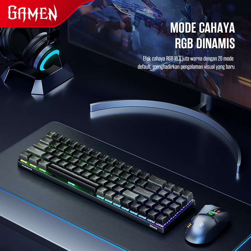 Jual GAMEN Titan Elite 3 Mode Wireless Mechanical Keyboard 78 Keys RGB ...