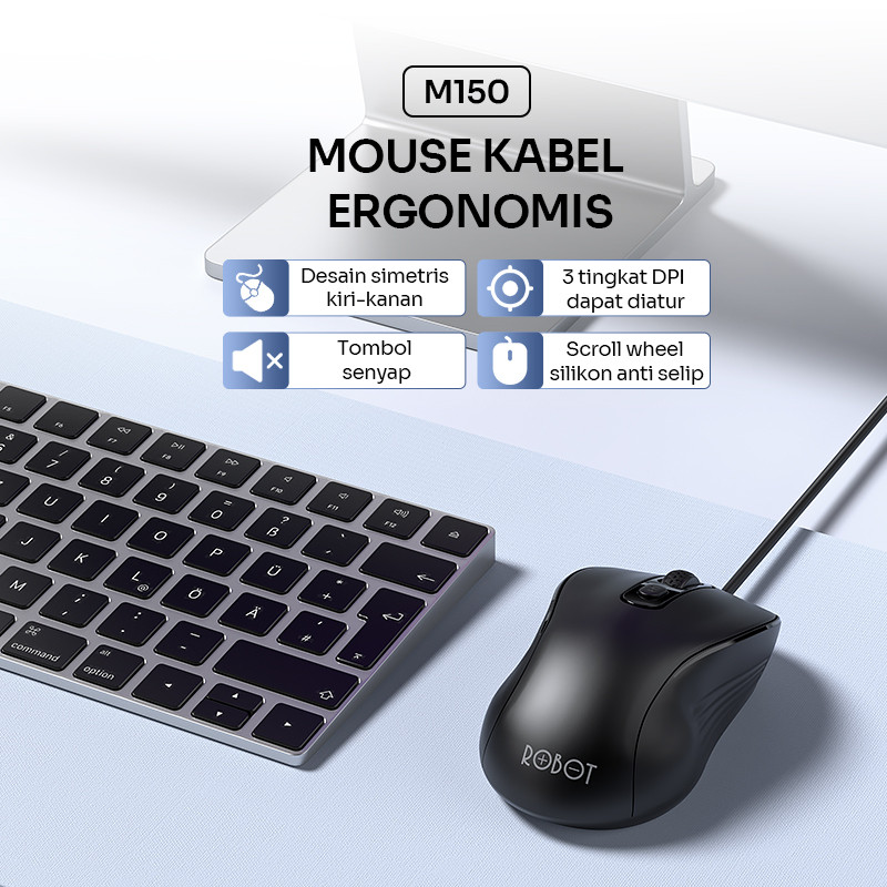 Jual ROBOT Mouse Kabel Ergonomis USB Original Wired Mouse Tombol Senyap ...