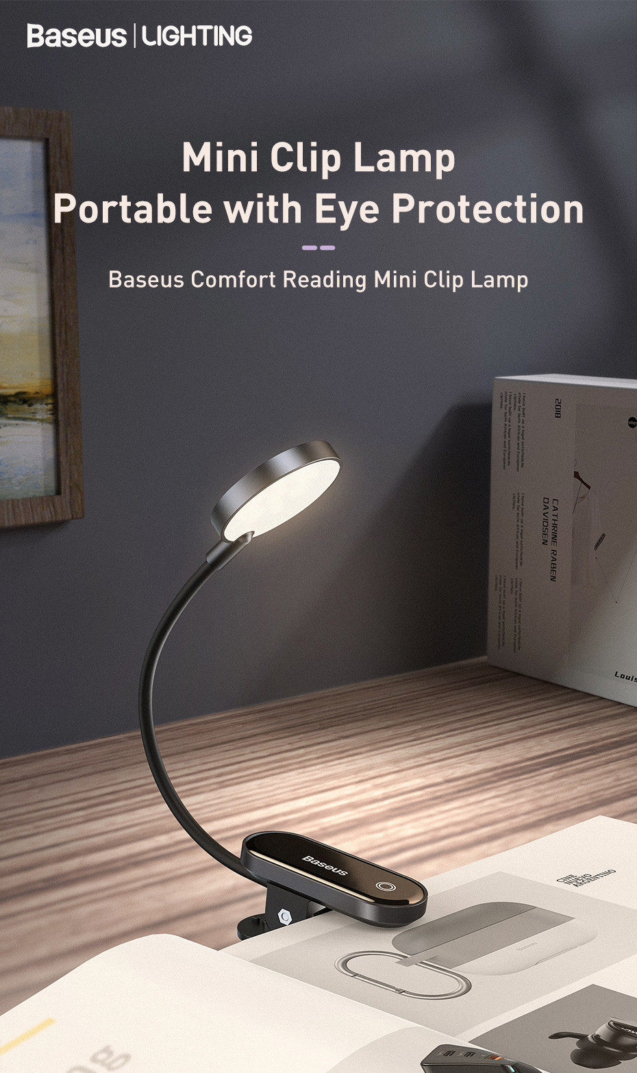 Jual Baseus LED Clip Table Lamp Stepless Dimmable Wireless USB ...