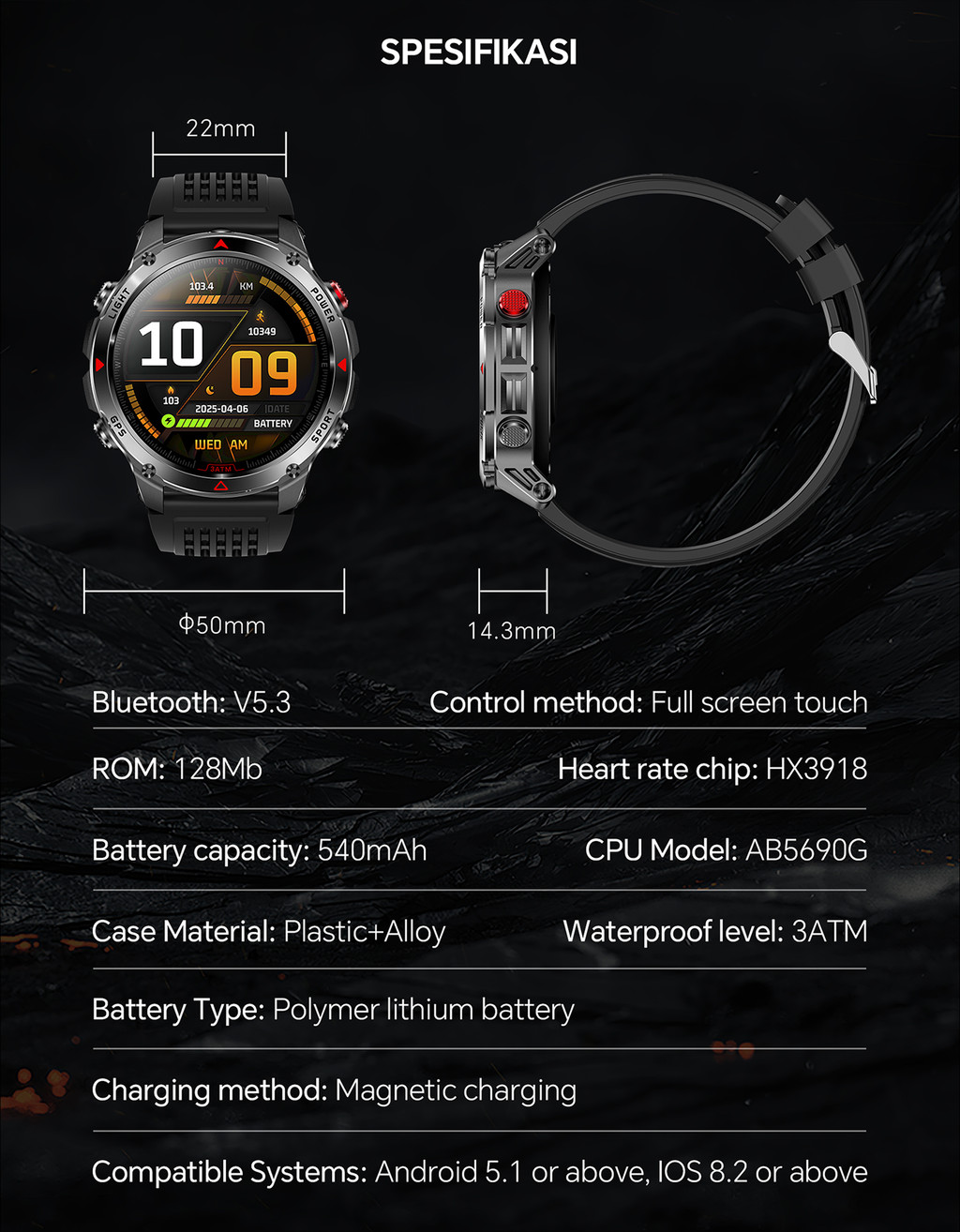 Jual Morein Plus Rock 2 GPS Smartwatch - 1.46'' HD Display | Compass ...
