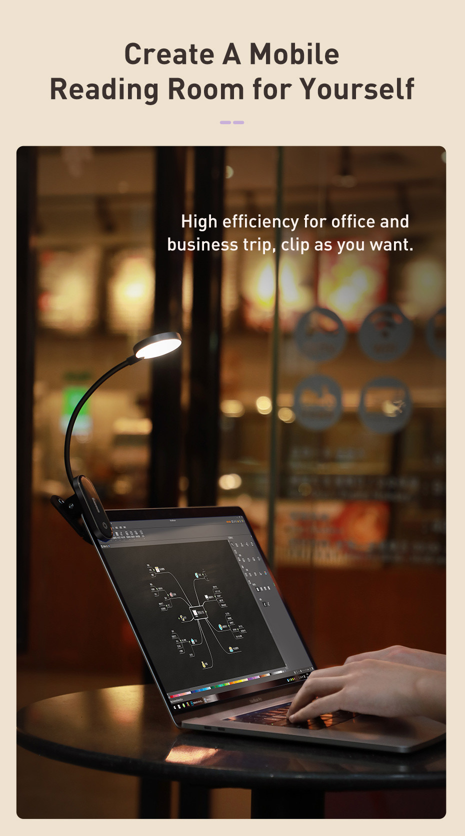 Jual Baseus LED Clip Table Lamp Stepless Dimmable Wireless USB ...