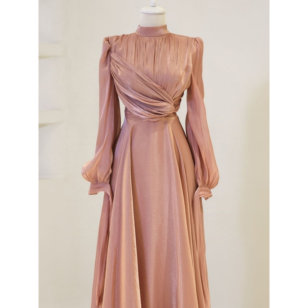 Jual Gamis Pesta Mewah Elegant shimer silk premium Tiara Dress