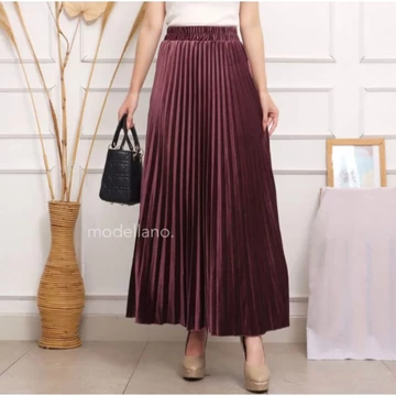 Rok Bludru Plisket Panjang Premium Bahan Premium