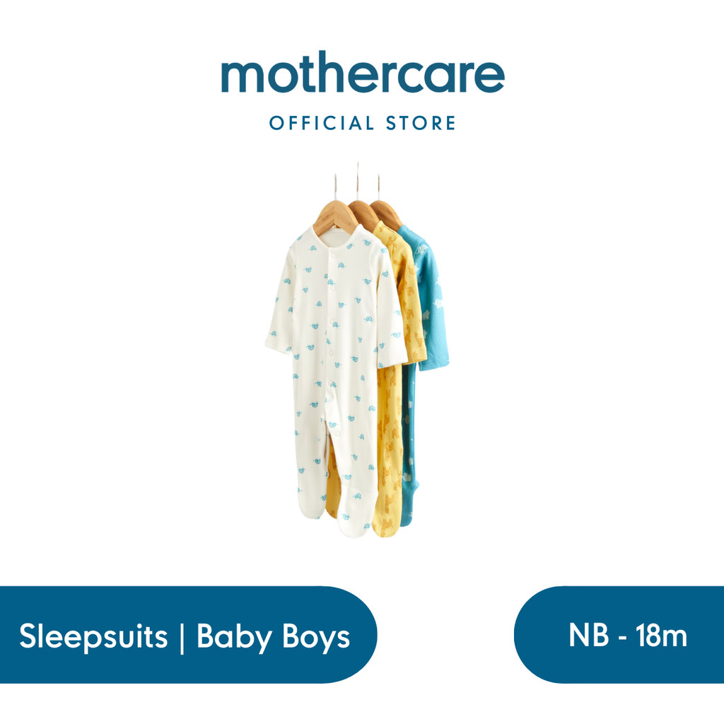 Mothercare 3 Pack Animals Sleepsuits - Sleepsuits Bayi Laki-laki (Kuning)