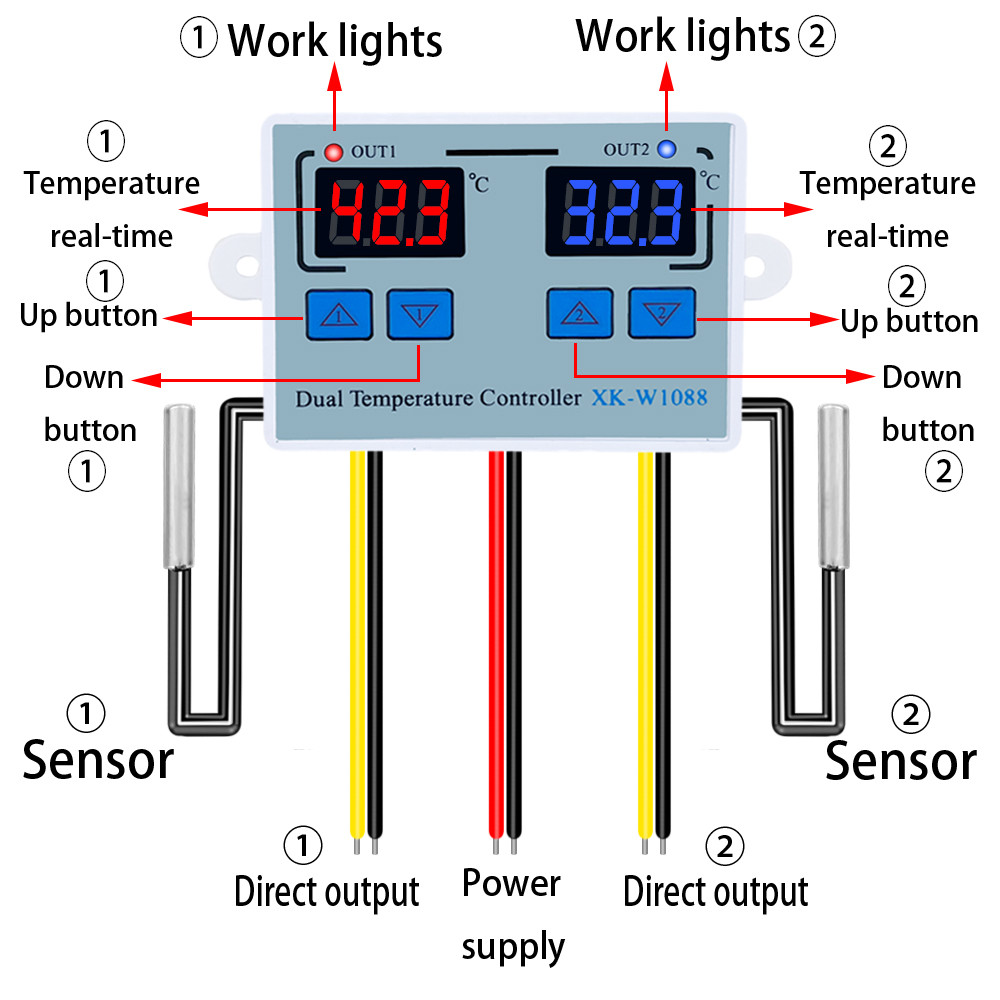 Jual Best W1088 Dual LED Digital Temperature Sensor Meter Controller ...