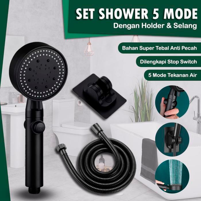 Jual Set Shower Hitam 5 Mode Lengkap Set Shower Pancuran Portable Kamar ...