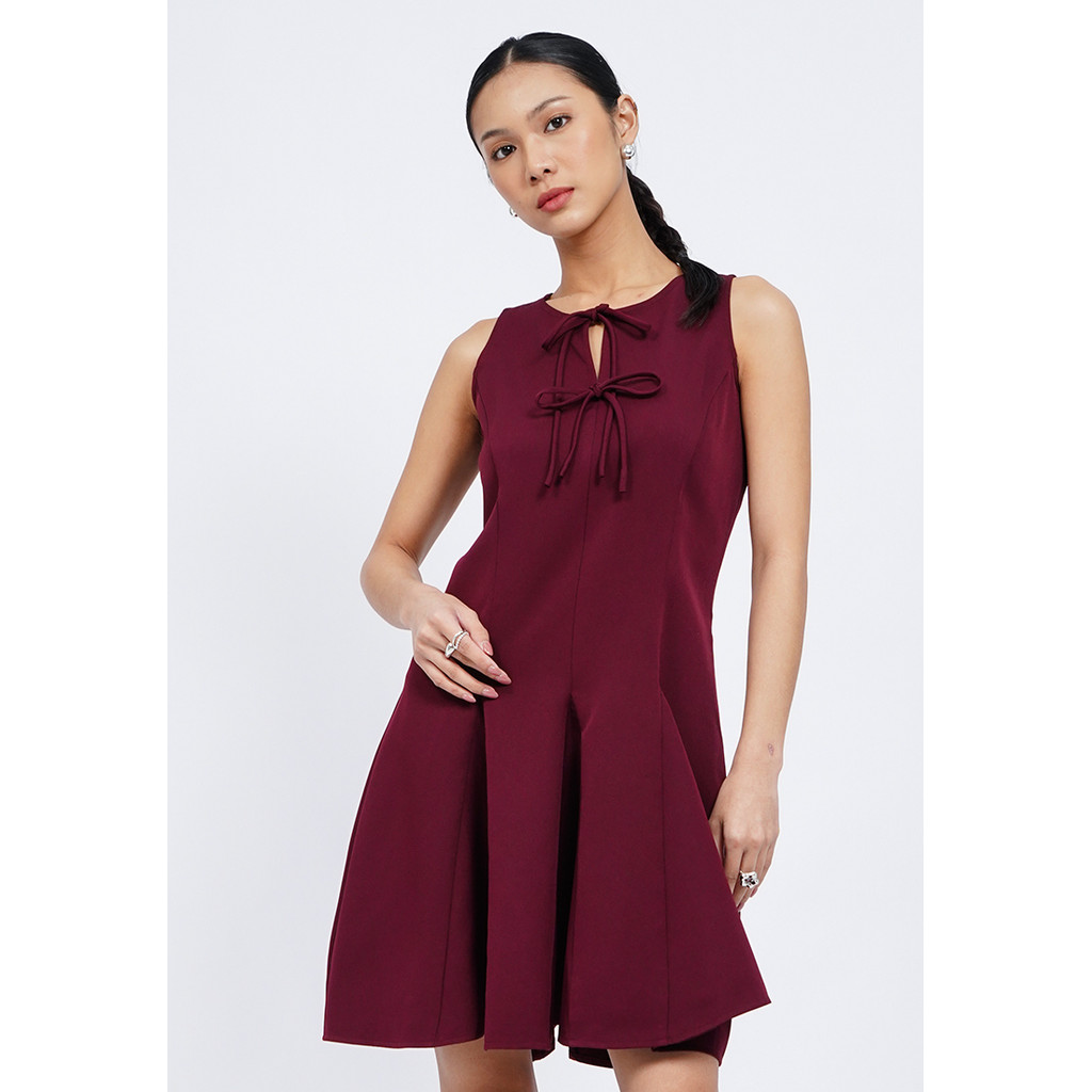 Jual COLORBOX Ribbon Details Flowy Mini Dress Dark Red | Shopee Indonesia