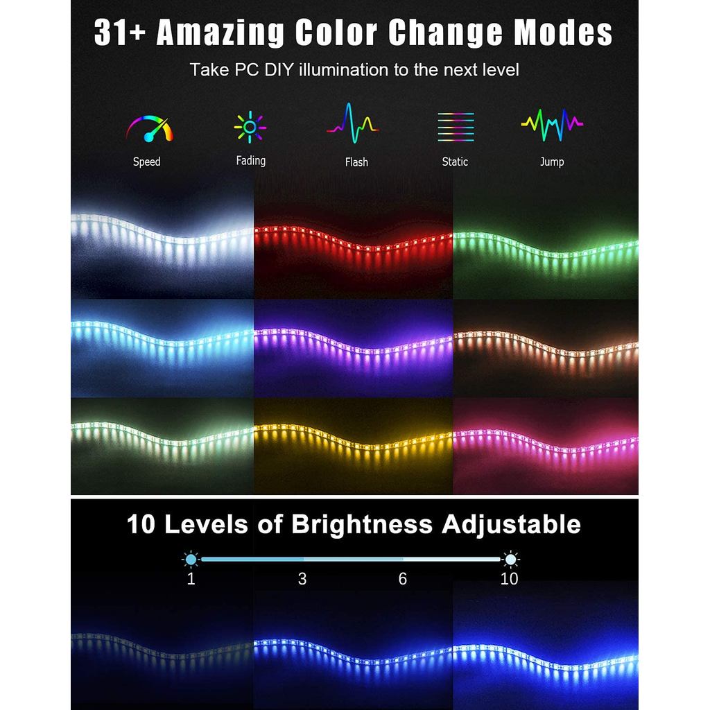 Jual 1-3m ARGB 5V Addressable Rainbow LED Strip light 3PIN Computer ...