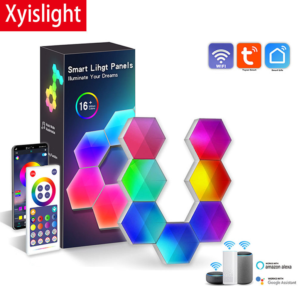 Jual Tuya Quantum Lamp Smart APP WIFI Bluetooth Night Light LED Hexagon ...