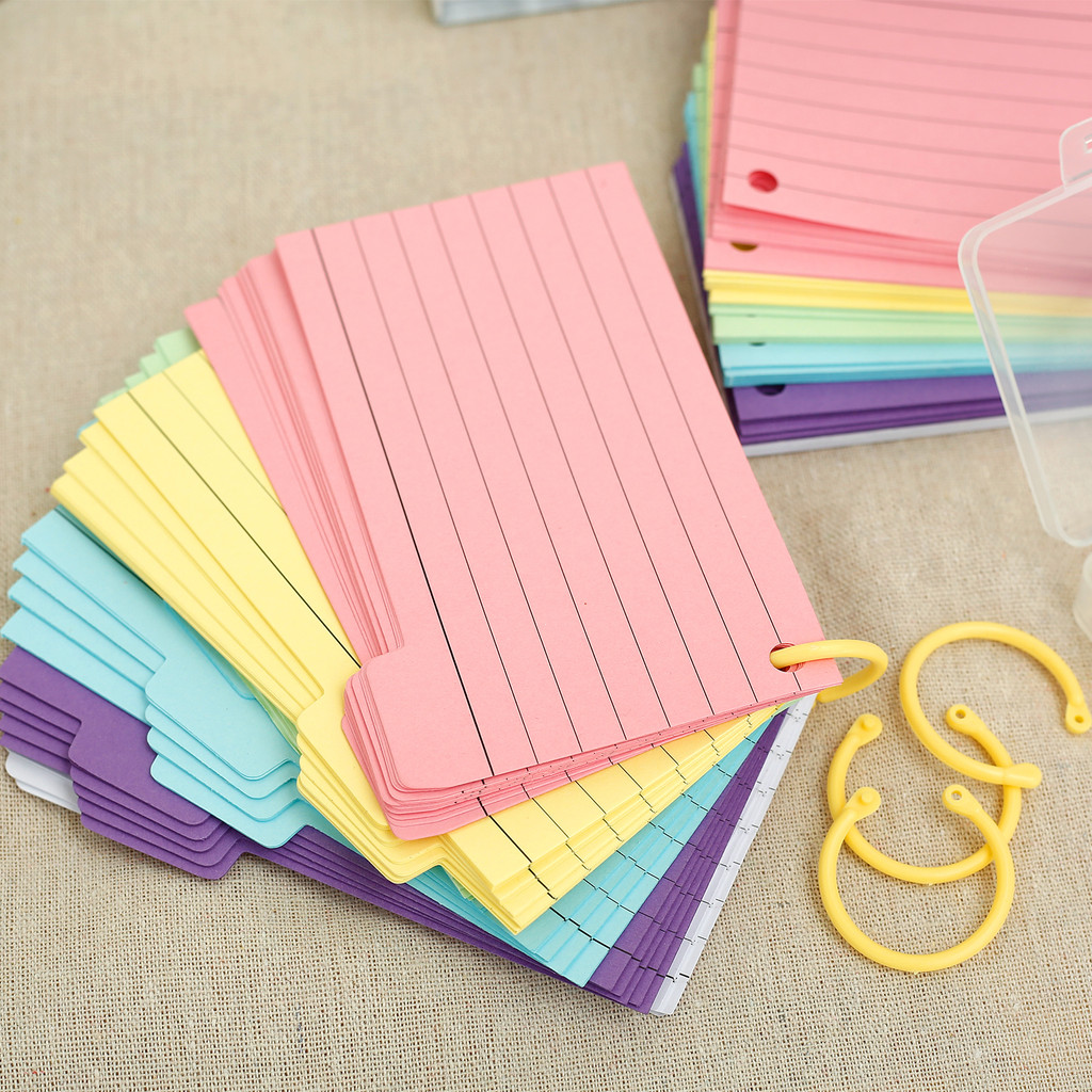 Jual 300Pcs Tabbed Index Cards with 8 Binder Rings Portable Index Note ...