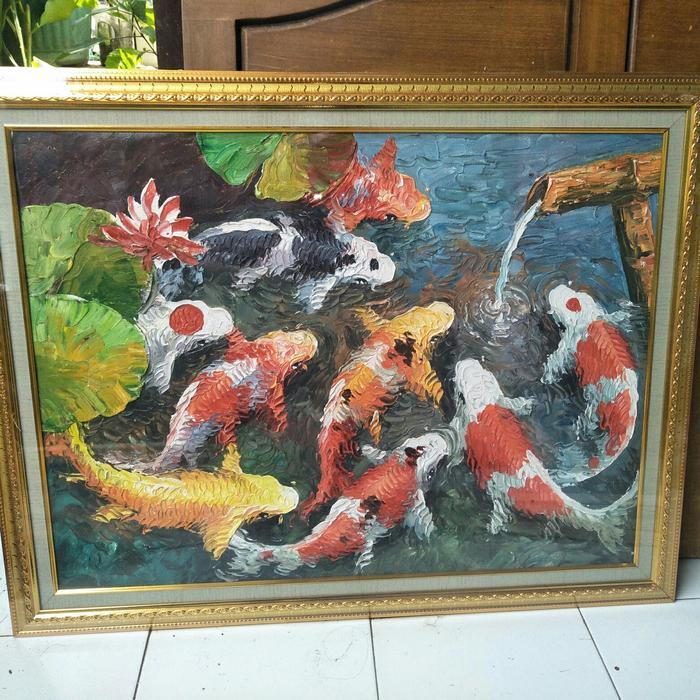 Jual Lukisan ikan koi Timbul Bingkai Fengsui lukisan tangan frame ...