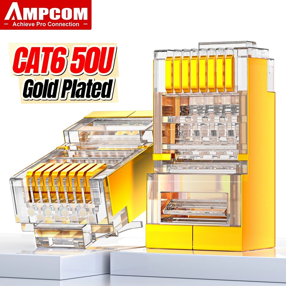 Jual AMPCOM CAT6 Shielded RJ45 Modular Plug Connector 8P8C Crimp End ...