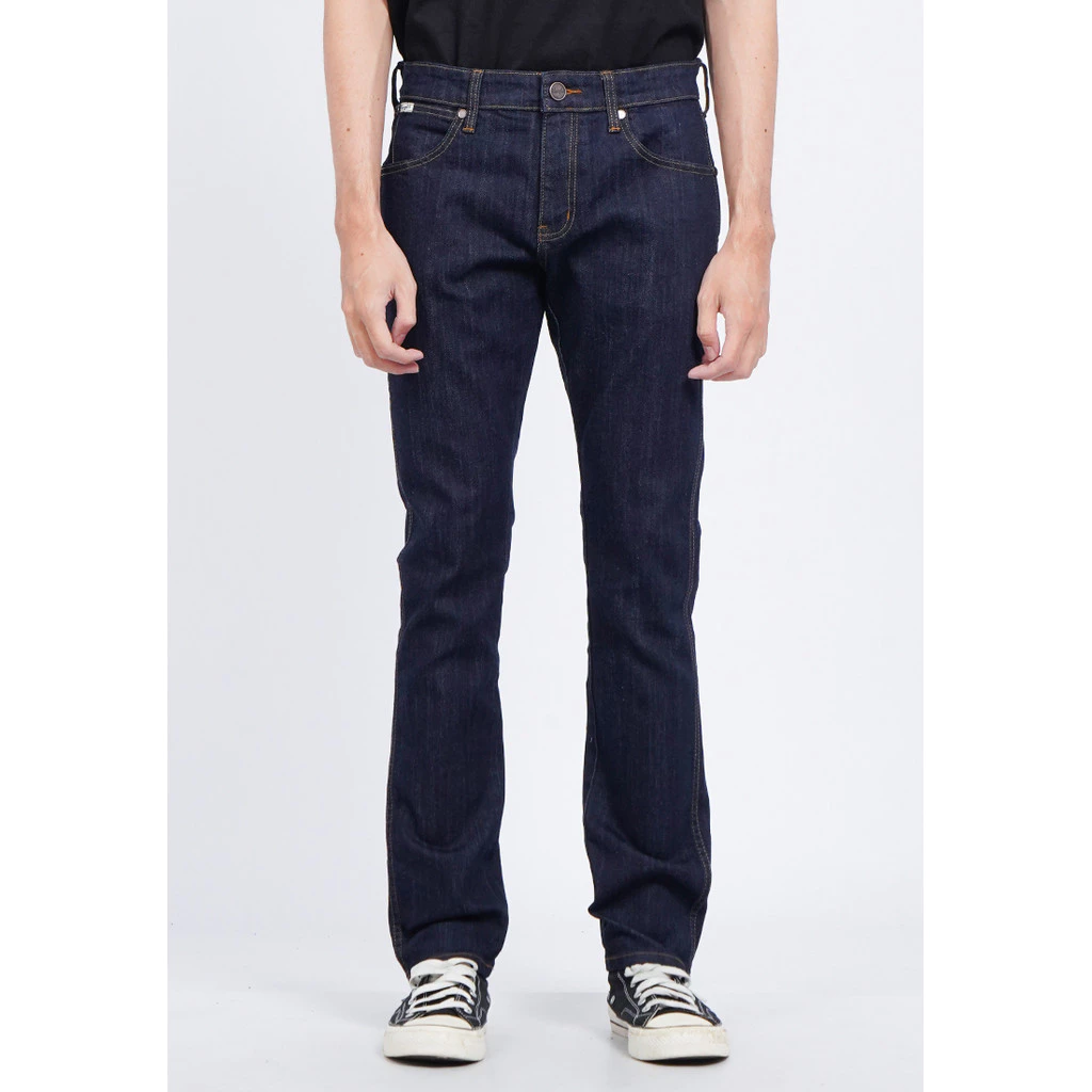 Celana Jeans Pria Skinny Straight Dark Blue Stretch Premium Wrangler - celana jeans pria